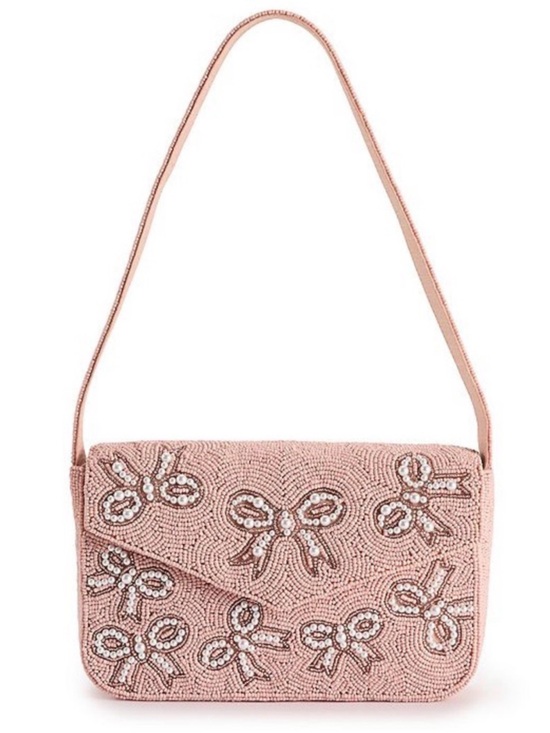 LC Lauren Conrad Handbags - LC Lauren Conrad Pink Beaded Shoulder Bag with White Pearl Bows